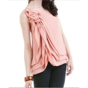 BCBGMaxAzria Blush Pink One Shoulder 100% Silk Ruffle Blouse Top Size S